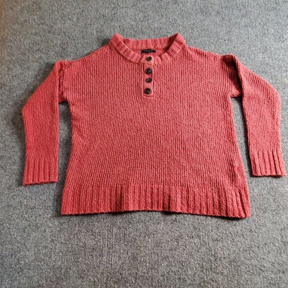 American Eagle Red Jegging Sweater Size Small Relaxed Fit Chunky Knit 1/4 Button - Picture 1 of 11